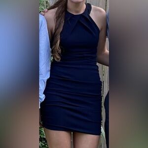 navy formal mini dress